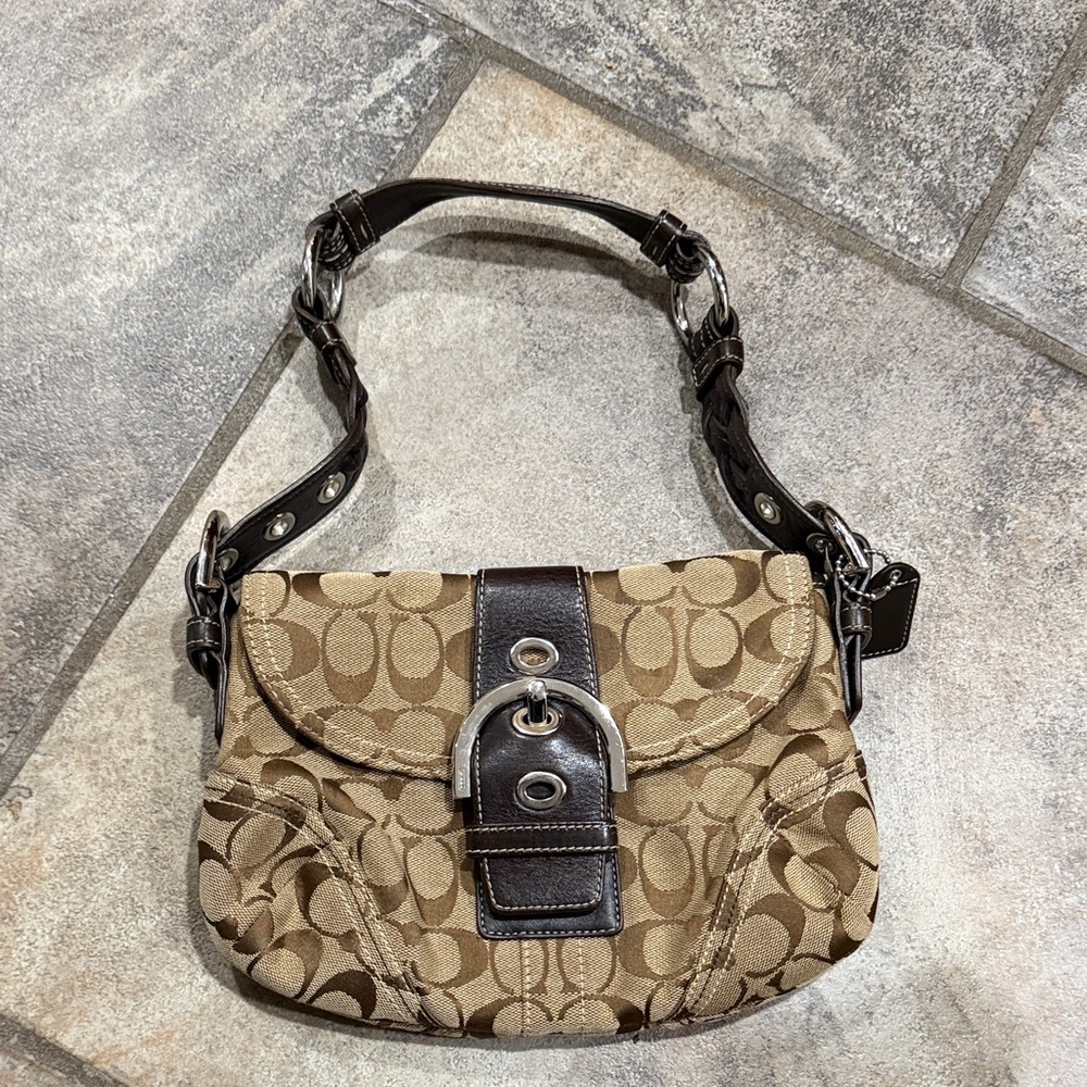 Coach Tan and Brown Signature Shoulder Bag